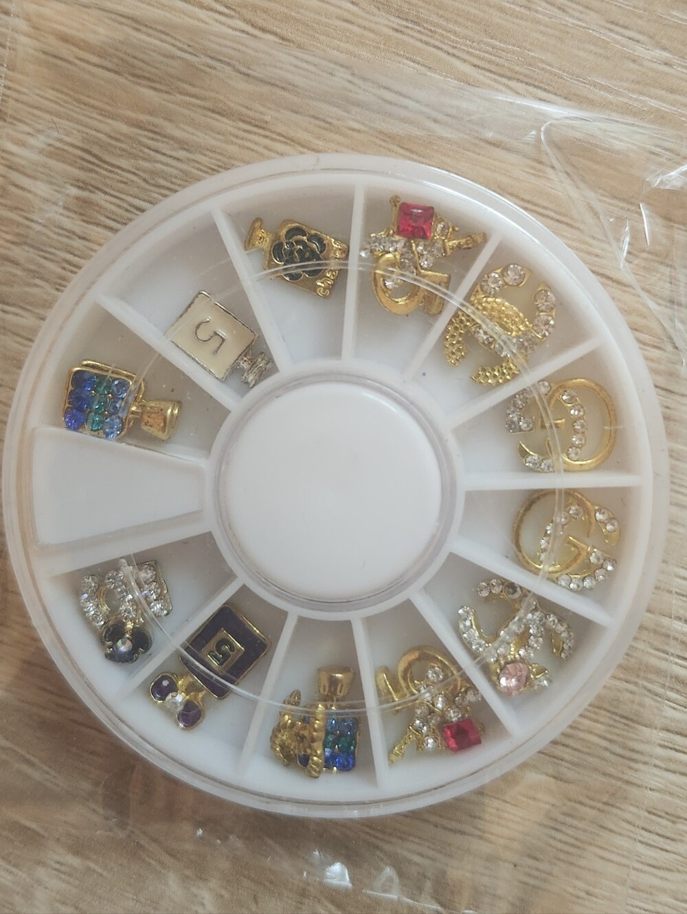 Gold-Tone Mixed Nail Charms Set with Multicolor Gems